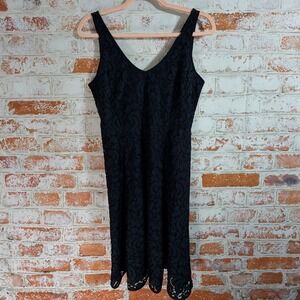 Ann Taylor LOFT Dress Womens 4 Navy Blue Lace Cocktail V-Neck Scalloped Hem $98